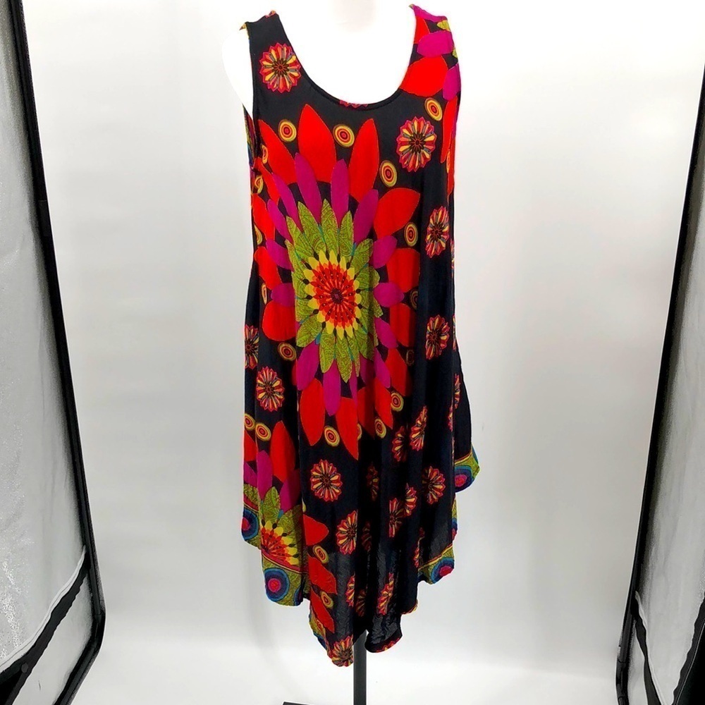 Mudd Boho Free Size (OS, One Size Fits Mist) Floral Print Tank Style Dress Artsy